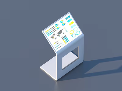 Household Display Stand With White Frame And Data Charts On Screen 3d model