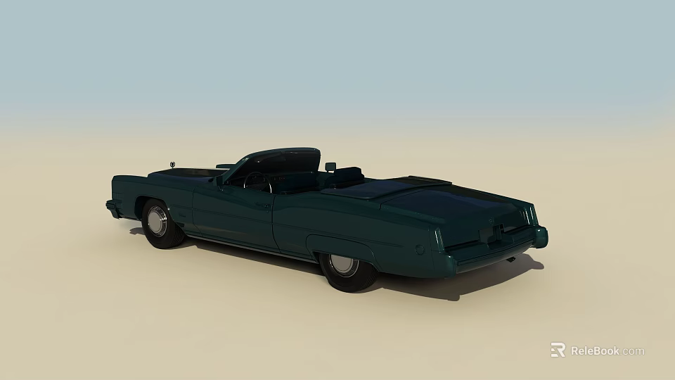 Vintage Green Convertible Car With Long Body Classic Design On Light Sandy Background 3d model 