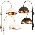 Contemporary Floor Lamp Designs With Brass Dome Shades And Black Curved Poles For Home