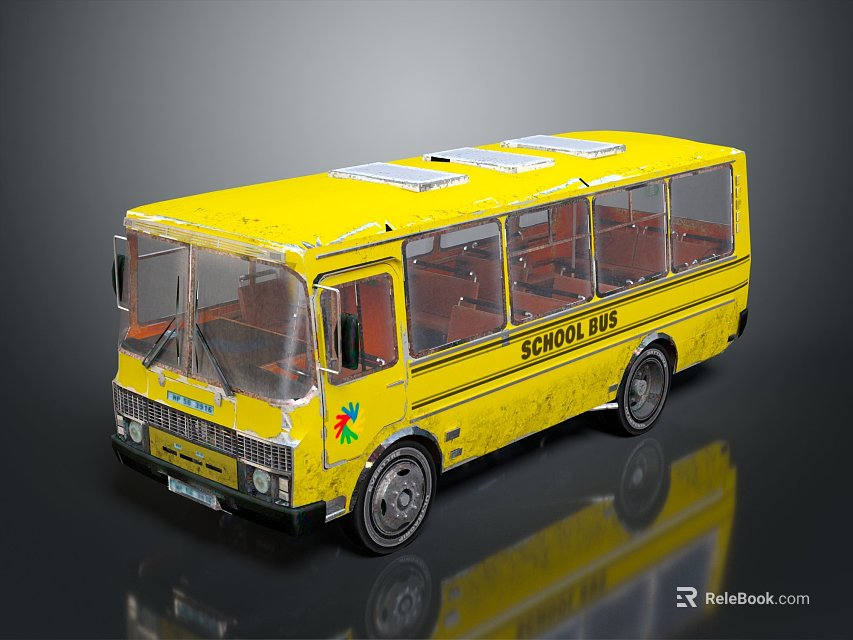 Yellow Vintage RESPON BUS With Transparent Windows And Red Interior Seats 3d model 