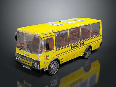 Yellow Vintage RESPON BUS With Transparent Windows And Red Interior Seats 3d model