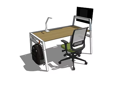 Modern Office Desk Setup With Functional Chair Desk Lamp And Backpack 3d model