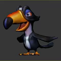 Cartoon Toucan Character With Vibrant Orange Beak Blue Eyes Playful Expression And Black Body
