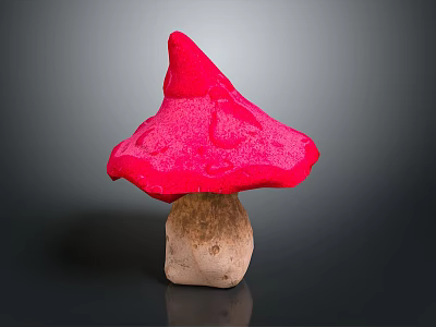 Vibrant Red Pink Mushroom with Broad Cap and Brown Stem Against Dark Background 3d model