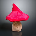 Vibrant Red Pink Mushroom with Broad Cap and Brown Stem Against Dark Background
