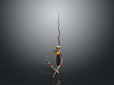 Handcrafted Ornate Weapon With Twisted Metal Tip And Colorful Wrapped Handle Design 3d model