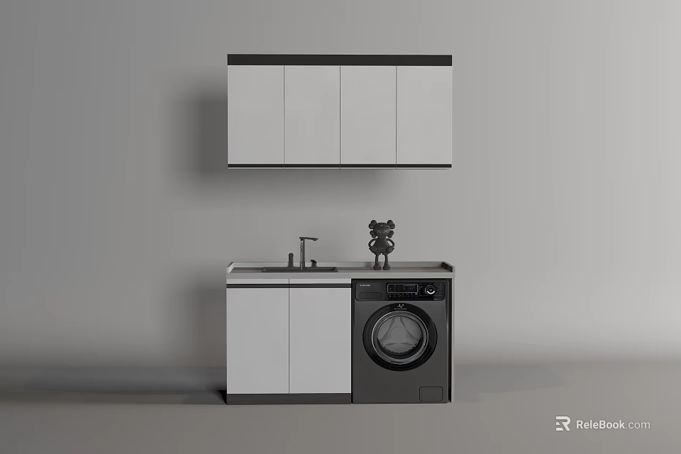 Modern Bathroom Cabinet with Wall Cabinet Sink and Washing Machine 3d model 