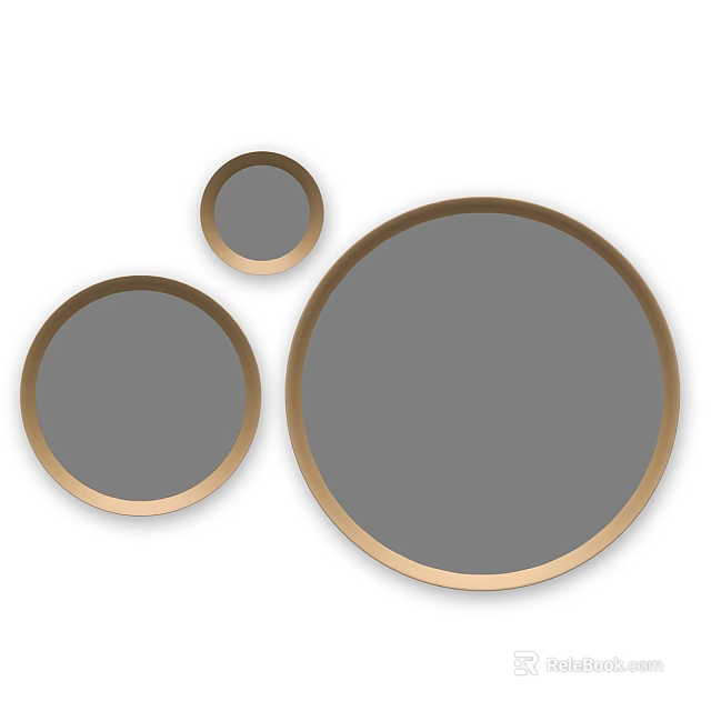 Three Circular Gold Framed Mirrors in Different Sizes for Wall Decor 3d model