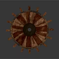 Vintage Wooden Wheel With Intricate Spokes Central Hub And Rich Wood Grain Texture