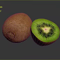 Whole and Halved Fresh Kiwi Fruit with Green Flesh Black Seeds on Dark Background