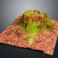 Decorative Wooden Stump Featuring Green Moss and Textured Stone Base