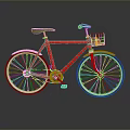 Red Bicycle with Black Seat Front Basket and Silver Wheels on Reflective Surface Background