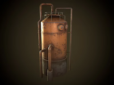 Rustic Aged Copper Industrial Tank With Metal Pipes And Support Frame 3d model