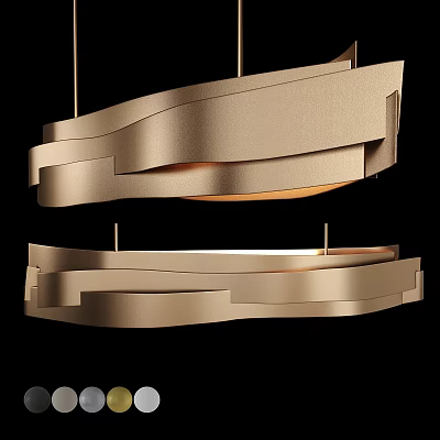 Modern Metallic Gold Chandeliers With Layered Curved Design And Glowing Light For Interior Decoration 3d model