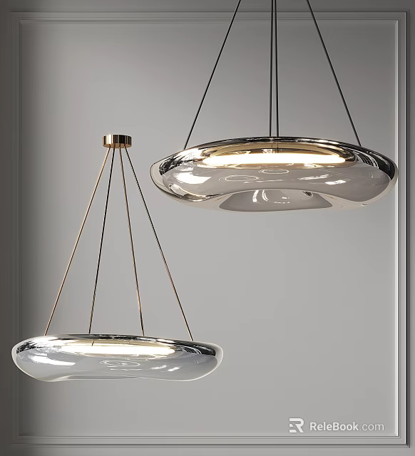 Modern Transparent Circular Pendant Lights With Metallic Frame And Illuminated Glow Design 3d model 