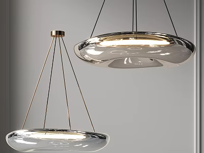 Modern Transparent Circular Pendant Lights With Metallic Frame And Illuminated Glow Design 3d model