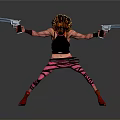 Stylish Female Character With Blonde Hair Sunglasses Pink Striped Pants Red Shoes And Dual Guns