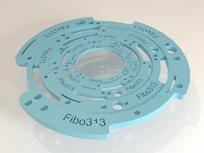 Blue Circular Layered Decorative Ornament Set With Holes And Fibo313 Text 3d model