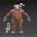Bulky Horned Game Movie Character With Mechanical Weapon Belly Scar And Brown Skin