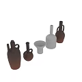 Ceramic Decorative Ornament Set With Brown White Vases Handle Bottles And Textured Design