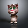 Cute Cartoon Cat With Big Green Eyes Pink Nose And Gray White Fur Standing Posture