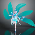 Elegant Fantasy Woman With Flowing Blue Wings White Blue Outfit Holding Small Item