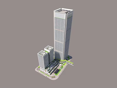 Modern Office Building Complex With Two Tall Glass Towers And Landscaped Base 3d model