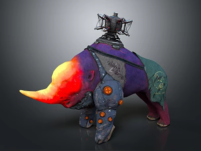 Mechanical Rhino Character With Colorful Body Futuristic Components And Decorative Parts 3d model