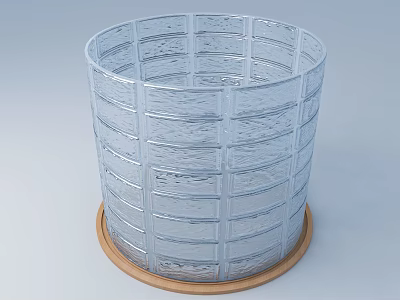 Transparent Glass Cup With Grid Pattern Design On Wooden Base 3d model