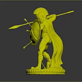 Roman Warrior Statue With Cross Shield Spear Red Cloak And Green Sphere Base 3d model