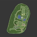 Rural Self Built House Design Layout Featuring Green Lawn Water Pond And Pathway