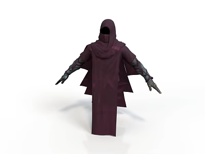 Hooded Cloaked Figure In Dark Purple Robe With Outstretched Arms 3d model