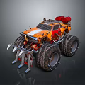 Orange Modified Utility Vehicle with Large Spiked Tires Front Claw and Red Components 3d model