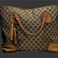 Classic Patterned Tote Bag With Braided Handles Tassel Detail And Leather Trim