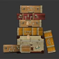 Stacked Vintage Suitcases In Different Colors With Classic Travel Luggage Design