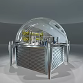 Industrial Equipment With Transparent Dome And Silver Metal Base Featuring Yellow Mechanical Components
