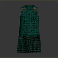 Fashionable Green Plaid Sleeveless Dress with Red Shoulder Accents and Pleated Hem