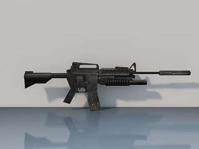 Modern Black Assault Rifle With Tactical Features On Gray Background 3d model