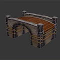Stone Bridge with Bricked Arched Structure Wooden Deck Stone Railings and Metal Accents