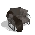 Single Sofa With Gray Upholstery Black Frame Accent Pillows And Throw Blanket 3d model