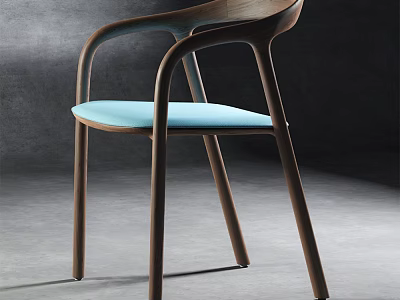 Modern Armchair With Walnut Wooden Frame And Light Blue Upholstered Seat Design 3d model