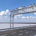 Road Infrastructure Featuring Overhead Metal Gantry Multiple Traffic Cameras On Highway With Guardrails
