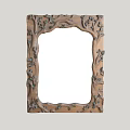 Ornate Carved Wooden Frame Mirror Reflecting Artworks And Wooden Flooring In Room Interior