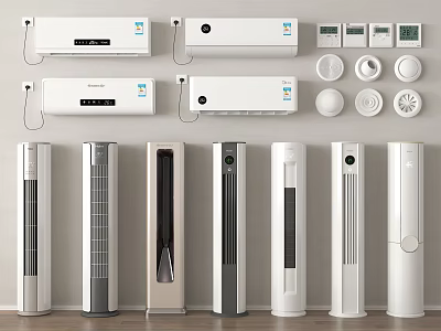 Elegant Modern Air Conditioners And Fans With Wall Mounted Standing Design And Controls 3d model