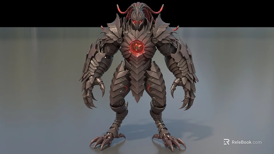 Mythical Fantasy Game And Movie Character With Armored Body Red Glowing Core Horns And Claws 3d model 