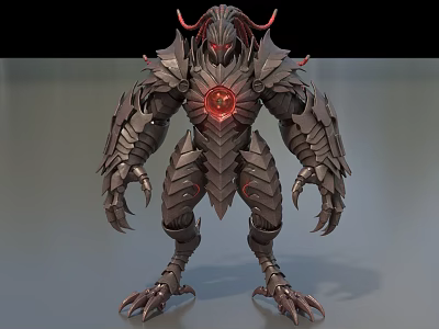 Mythical Fantasy Game And Movie Character With Armored Body Red Glowing Core Horns And Claws 3d model