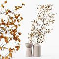 Modern Decorative Ornament Set with Golden Leaf Branches in Ceramic Vases