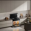 Modern Kitchen Interior Design With Marble Countertop Stainless Steel Stove Oven And Cabinets