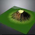 Modern 3D Volcano Model with Square Base Green Surrounding and Textured Landscape 3d model