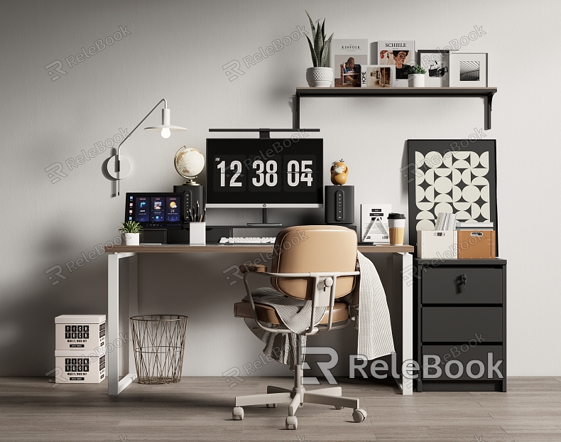 Modern Desk Chair Desk Chair Combination Computer Desk Desktop Computer Wall Decoration model